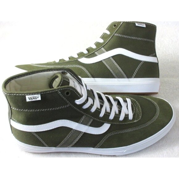 Vans Men's Gilbert Crockett Hi Dark Olive Green White Canvas shoes Sizes NIB - Picture 1 of 5